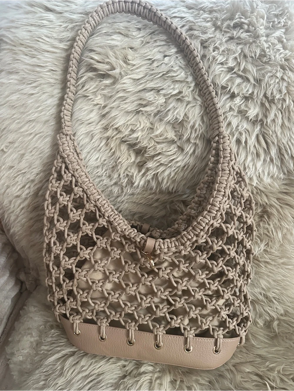 INC Woven Macramé Hobo Bag in Beige NWT